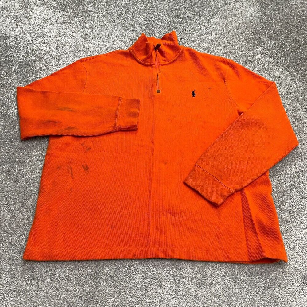 Polo Ralph Lauren 1/4 Zip Sweater Mens XL Orange Cotton Mock Neck Casual Outdoor